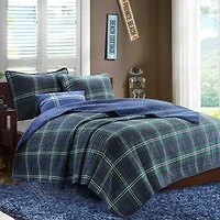 Intelligent Design Cameron Plaid Quilt Set with Throw Pillow