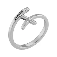 Personalized 10K White Gold Sideways Cross Name Ring