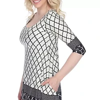 White Mark Womens Round Neck 3/4 Sleeve Tunic Top