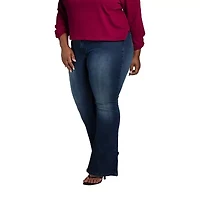 Poetic Justice Womens Plus Mid Rise Belly Flare Leg Jean