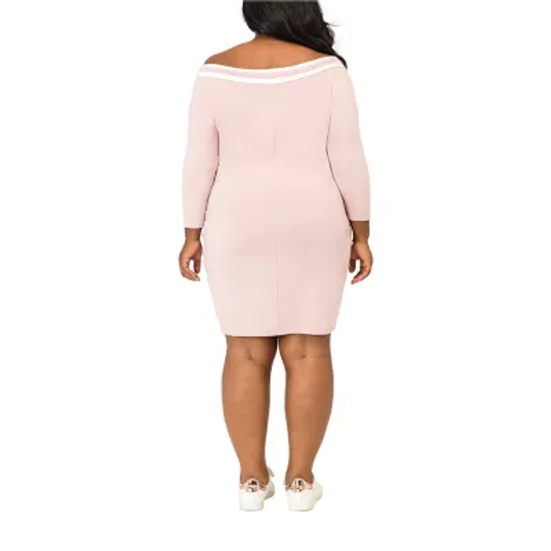 Poetic Justice Womens Long Sleeve Plus Sheath Dress