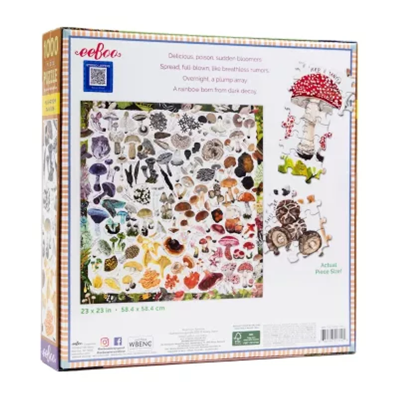 Eeboo Piece And Love Mushroom Rainbow 1000 Piece Square Adult Jigsaw 1000-pc. Puzzle