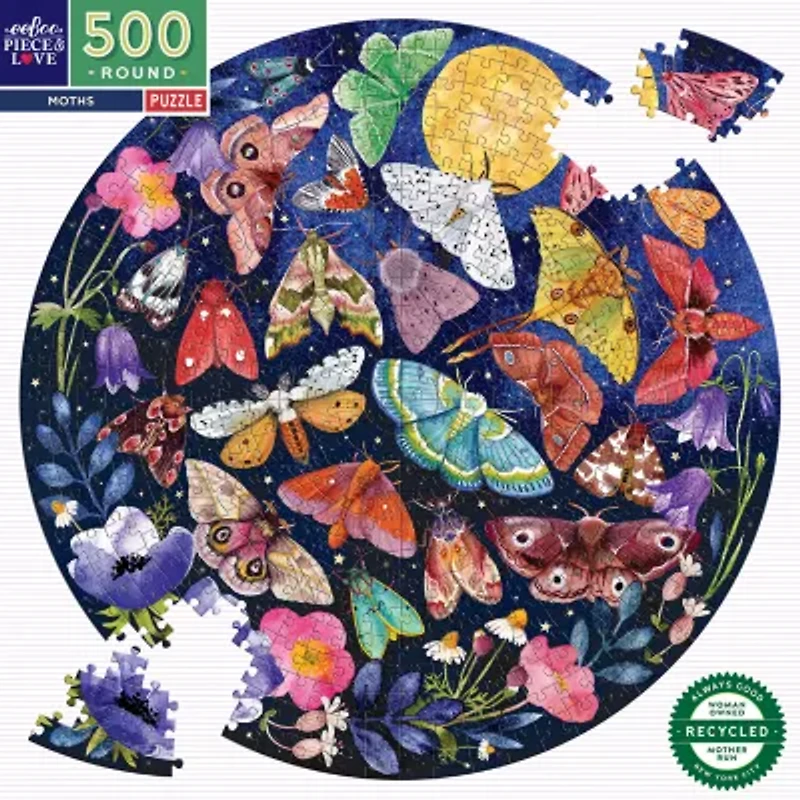 Eeboo Piece And Love Moths 500 Piece Round Adult Jigsaw 500-pc. Puzzle
