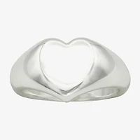 Sparkle Allure Womens Pure Silver Over Brass Heart Signet Ring
