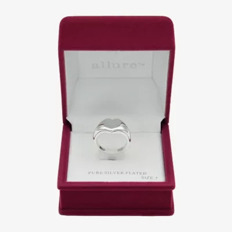 Sparkle Allure Womens Pure Silver Over Brass Heart Signet Ring