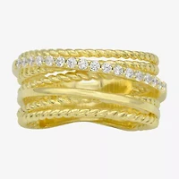 Sparkle Allure Womens 4MM Cubic Zirconia 14K Gold Over Brass Crossover Band