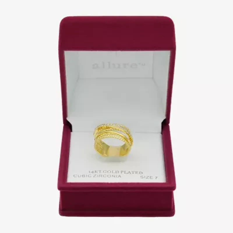 Sparkle Allure Womens 4MM Cubic Zirconia 14K Gold Over Brass Crossover Band