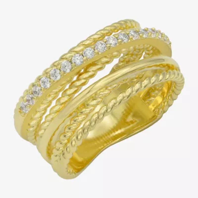 Sparkle Allure Womens 4MM Cubic Zirconia 14K Gold Over Brass Crossover Band