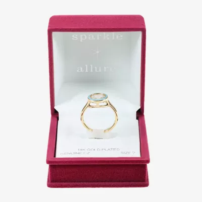 Sparkle Allure Womens Cubic Zirconia 14K Gold Over Brass Round Cocktail Ring