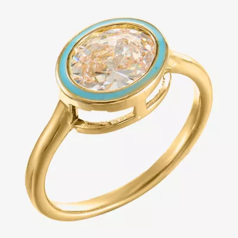 Sparkle Allure Womens Cubic Zirconia 14K Gold Over Brass Round Cocktail Ring