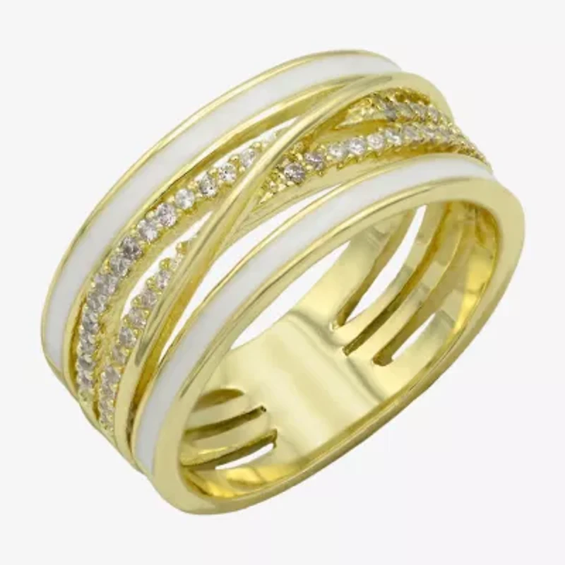 Sparkle Allure Womens 10MM Cubic Zirconia 14K Gold Over Brass Crossover Band