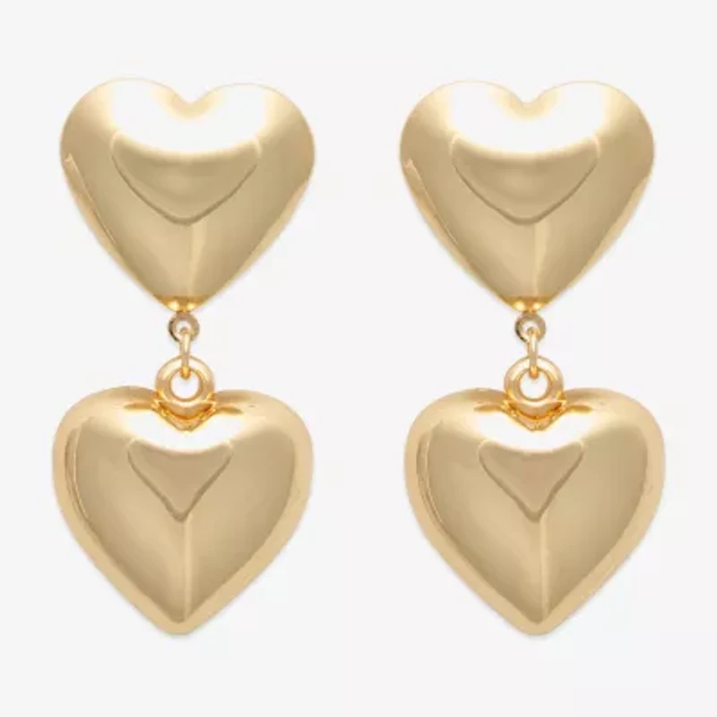 Bold Elements Gold Tone Womens Heart Drop Earrings