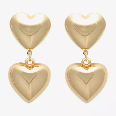 Bold Elements Gold Tone Womens Heart Drop Earrings