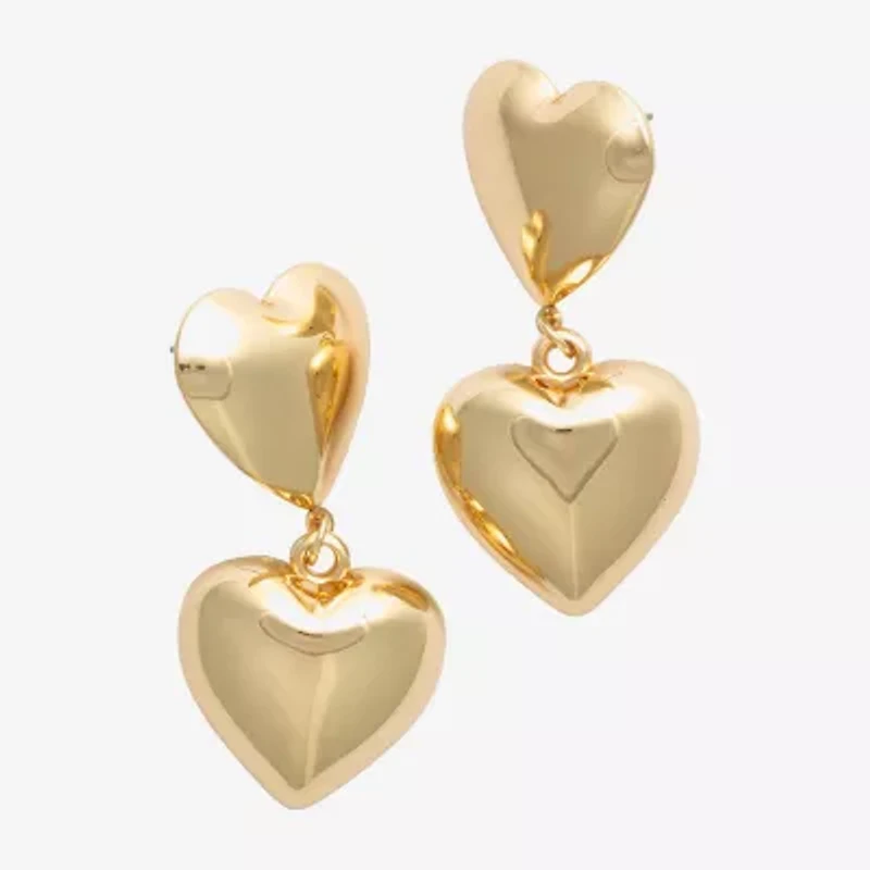 Bold Elements Gold Tone Womens Heart Drop Earrings