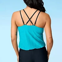 Free Country Womens Built In Bra Stretch Fabric Tankini Swimsuit Top
