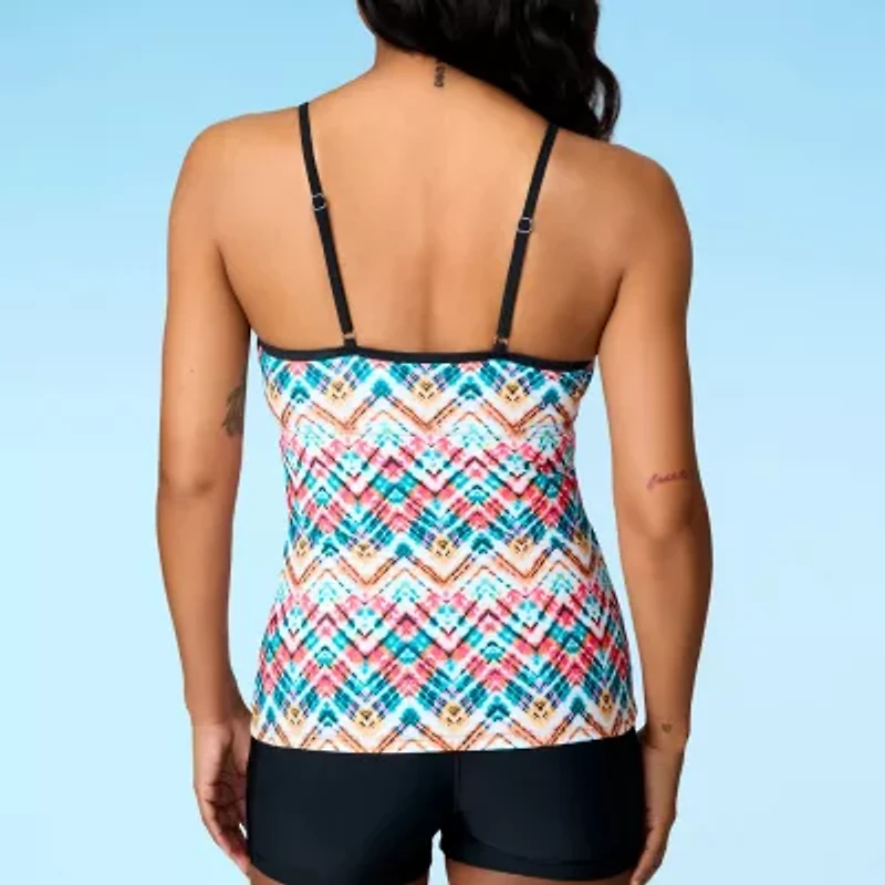 Free Country Womens Built in Bra Stretch Fabric Waves Tankini Swimsuit Top