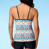 Free Country Womens Built in Bra Stretch Fabric Waves Tankini Swimsuit Top