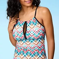 Free Country Womens Built in Bra Stretch Fabric Waves Tankini Swimsuit Top