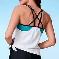 Free Country Womens Built In Bra Stretch Fabric Floral Tankini Swimsuit Top