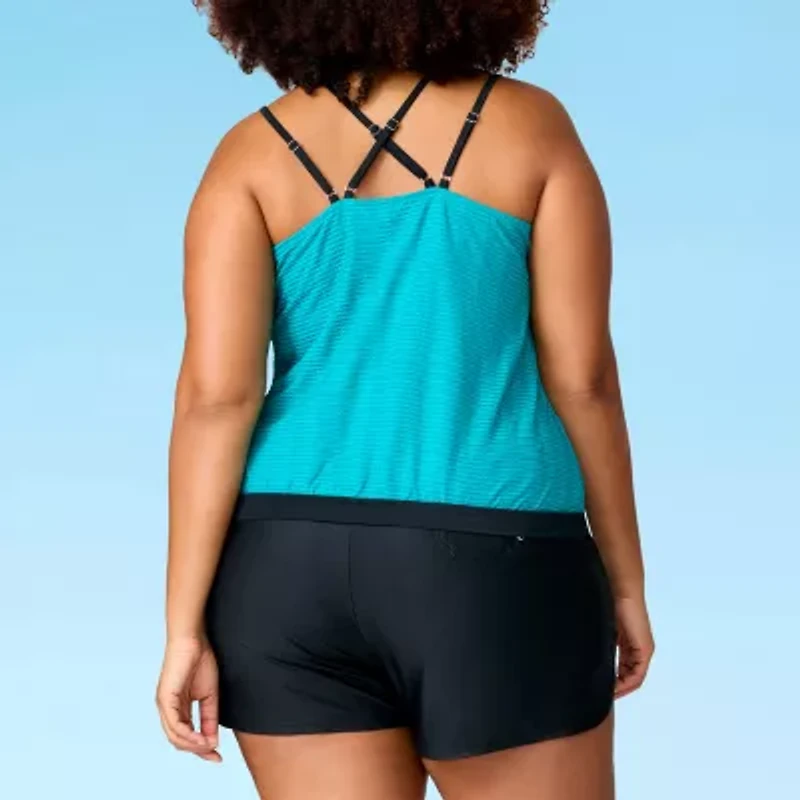 Free Country Womens Built in Bra Stretch Fabric Floral Plus Tankini Swimsuit Top