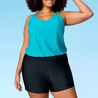 Free Country Womens Built in Bra Stretch Fabric Floral Plus Tankini Swimsuit Top