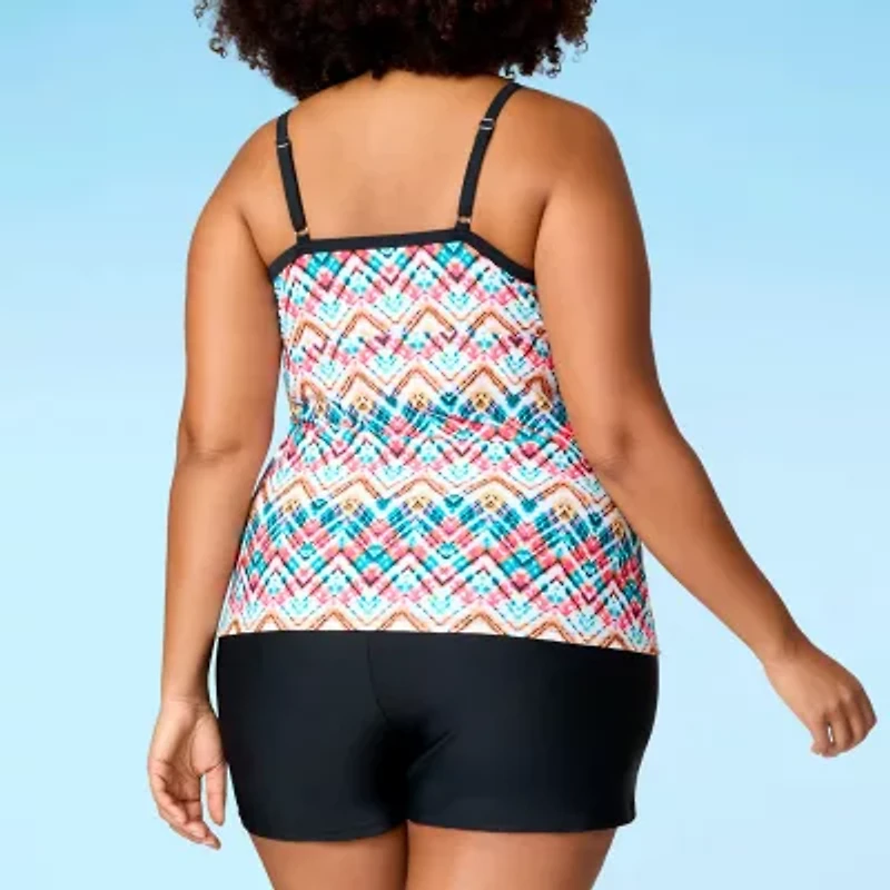 Free Country Womens Built in Bra Stretch Fabric Abstract Plus Tankini Swimsuit Top