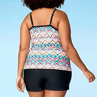 Free Country Womens Built in Bra Stretch Fabric Abstract Plus Tankini Swimsuit Top