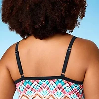 Free Country Womens Built in Bra Stretch Fabric Abstract Plus Tankini Swimsuit Top