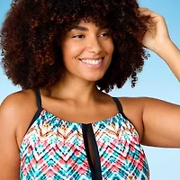 Free Country Womens Built in Bra Stretch Fabric Abstract Plus Tankini Swimsuit Top