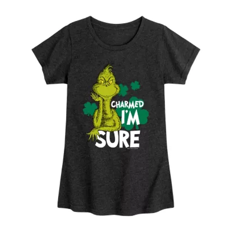 Charmed Im Sure Big Kid Girls Crew Neck Short Sleeve Grinch T-Shirt