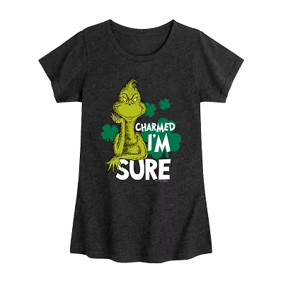 Charmed Im Sure Big Kid Girls Crew Neck Short Sleeve Grinch T-Shirt