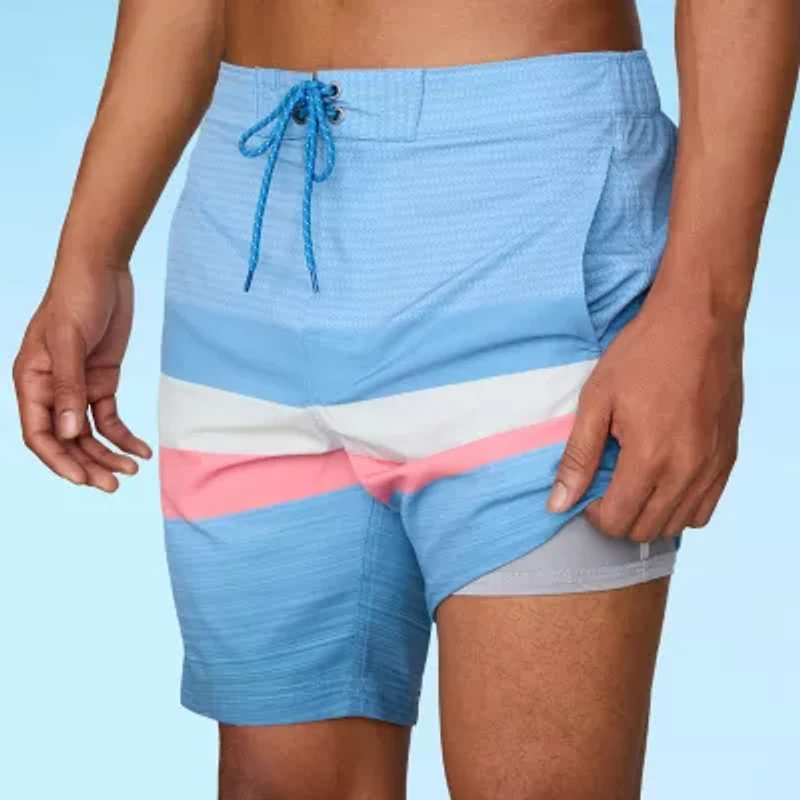 Free Country Mens Drawstring Waist Quick Dry Striped Board Shorts
