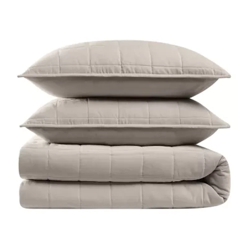 Brooklyn Loom Matte Cotton Velvetbox Stitch Easy Care Quilt Set