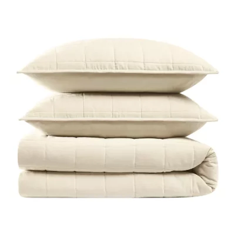 Brooklyn Loom Matte Cotton Velvetbox Stitch Easy Care Quilt Set