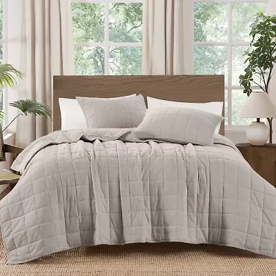 Brooklyn Loom Matte Cotton Velvetbox Stitch Easy Care Quilt Set