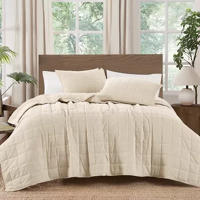 Brooklyn Loom Matte Cotton Velvetbox Stitch Easy Care Quilt Set