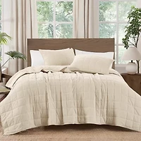 Brooklyn Loom Matte Cotton Velvetbox Stitch Easy Care Quilt Set