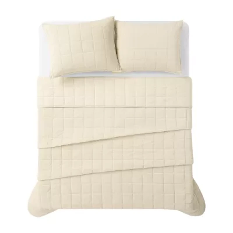 Brooklyn Loom Matte Cotton Velvetbox Stitch Easy Care Quilt Set