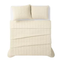 Brooklyn Loom Matte Cotton Velvetbox Stitch Easy Care Quilt Set