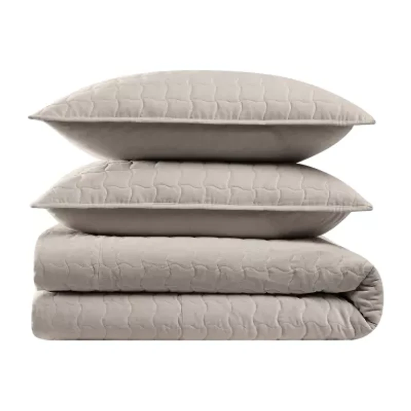 Brooklyn Loom Matte Cotton Velvet Wavy Stitch Easy Care Quilt Set