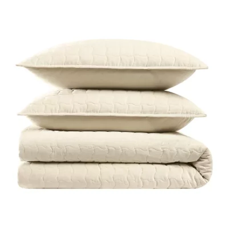 Brooklyn Loom Matte Cotton Velvet Wavy Stitch Easy Care Quilt Set