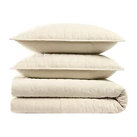 Brooklyn Loom Matte Cotton Velvet Wavy Stitch Easy Care Quilt Set