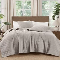 Brooklyn Loom Matte Cotton Velvet Wavy Stitch Easy Care Quilt Set