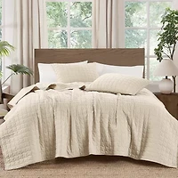 Brooklyn Loom Matte Cotton Velvet Wavy Stitch Easy Care Quilt Set