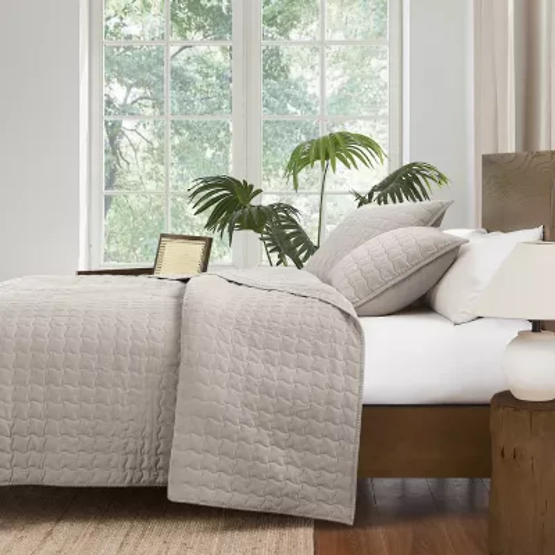 Brooklyn Loom Matte Cotton Velvet Wavy Stitch Easy Care Quilt Set