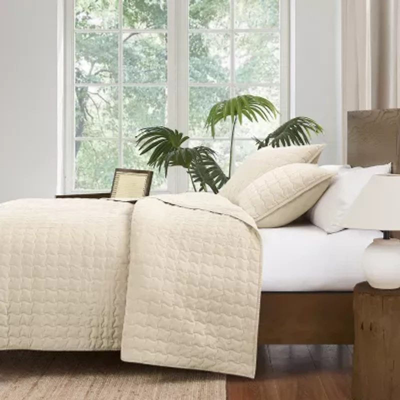 Brooklyn Loom Matte Cotton Velvet Wavy Stitch Easy Care Quilt Set