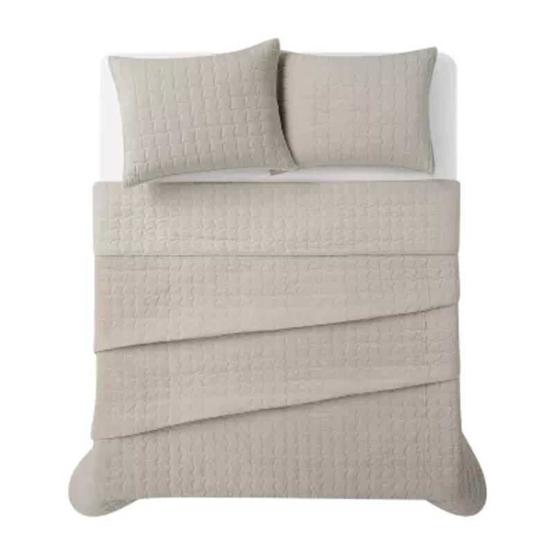 Brooklyn Loom Matte Cotton Velvet Wavy Stitch Easy Care Quilt Set