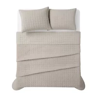 Brooklyn Loom Matte Cotton Velvet Wavy Stitch Easy Care Quilt Set