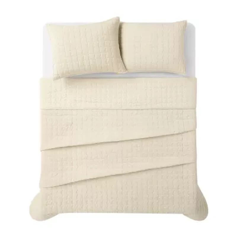 Brooklyn Loom Matte Cotton Velvet Wavy Stitch Easy Care Quilt Set