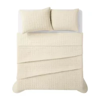 Brooklyn Loom Matte Cotton Velvet Wavy Stitch Easy Care Quilt Set